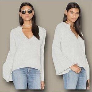 Free People “Lovely Lines” Long Wide Bell Sleeve V Neck Gray Size L